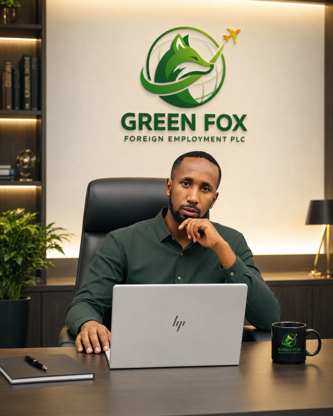 GREEN FOX executive at office desk