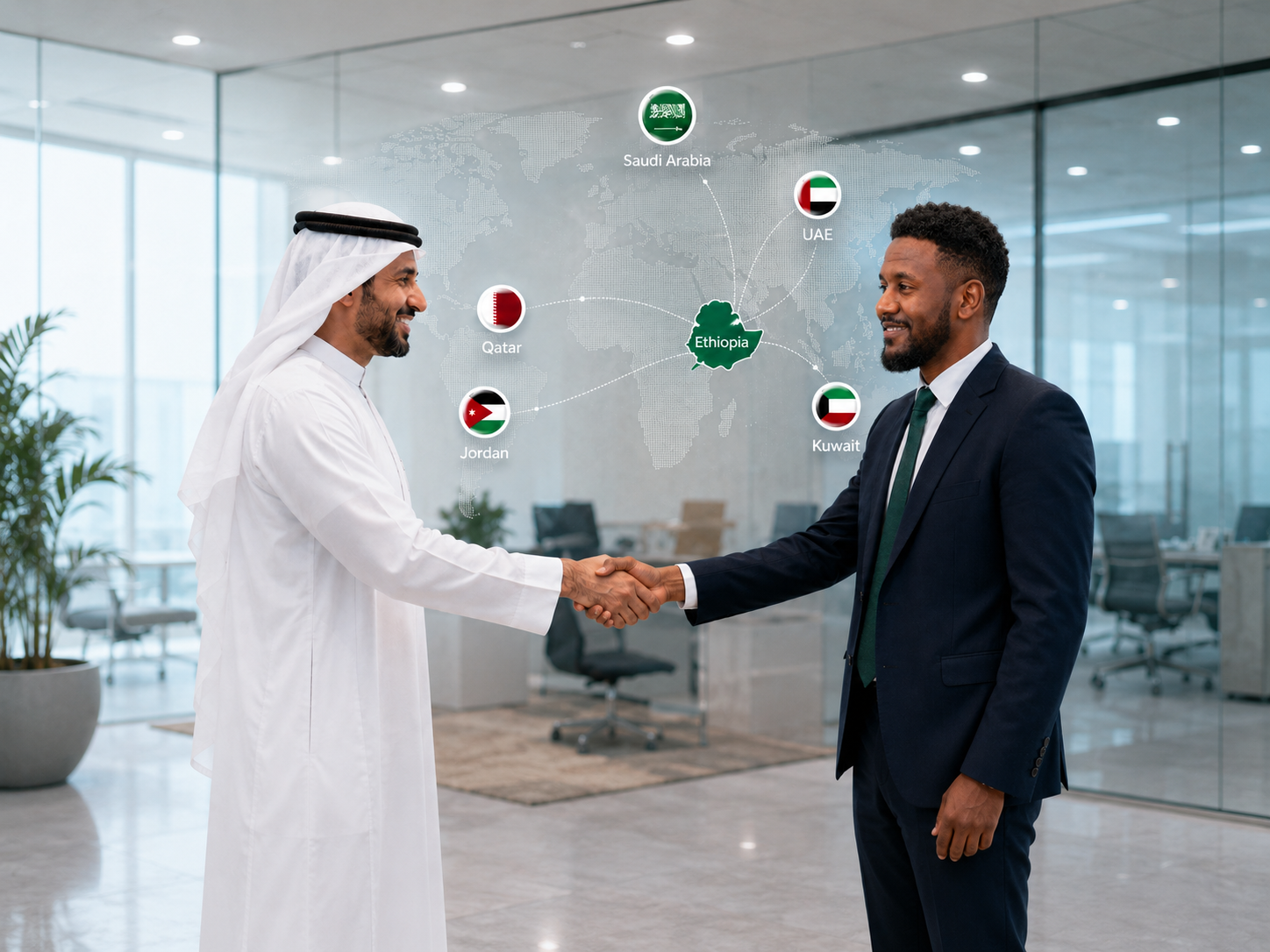 Foreign partner shaking hands with Ethiopian professional